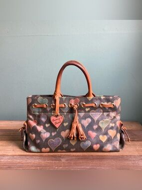 Vintage Y2K Dooney & Bourke Rainbow Hearts Top Handle Satchel Bag